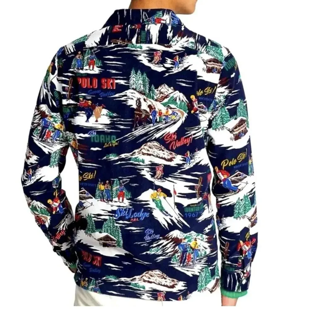 Ralph Lauren Polo Ski Shirt Mens‎ M Corduroy Button Retro Winter Sports Novelty